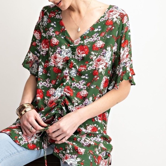 Easel Red and Green Ruffled Tunic - Picture 3 of 5